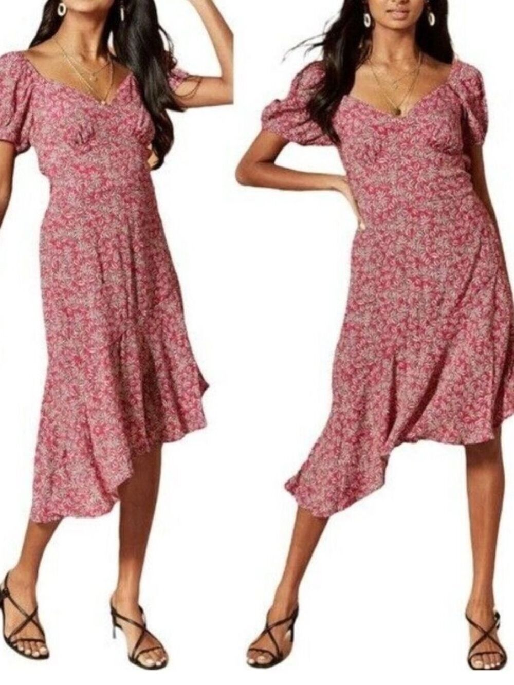 🎩🗝️ NWT Lottie and Holly Boho Gypsy Asymmetrical Hem Puff Sleeve Midi Dress
